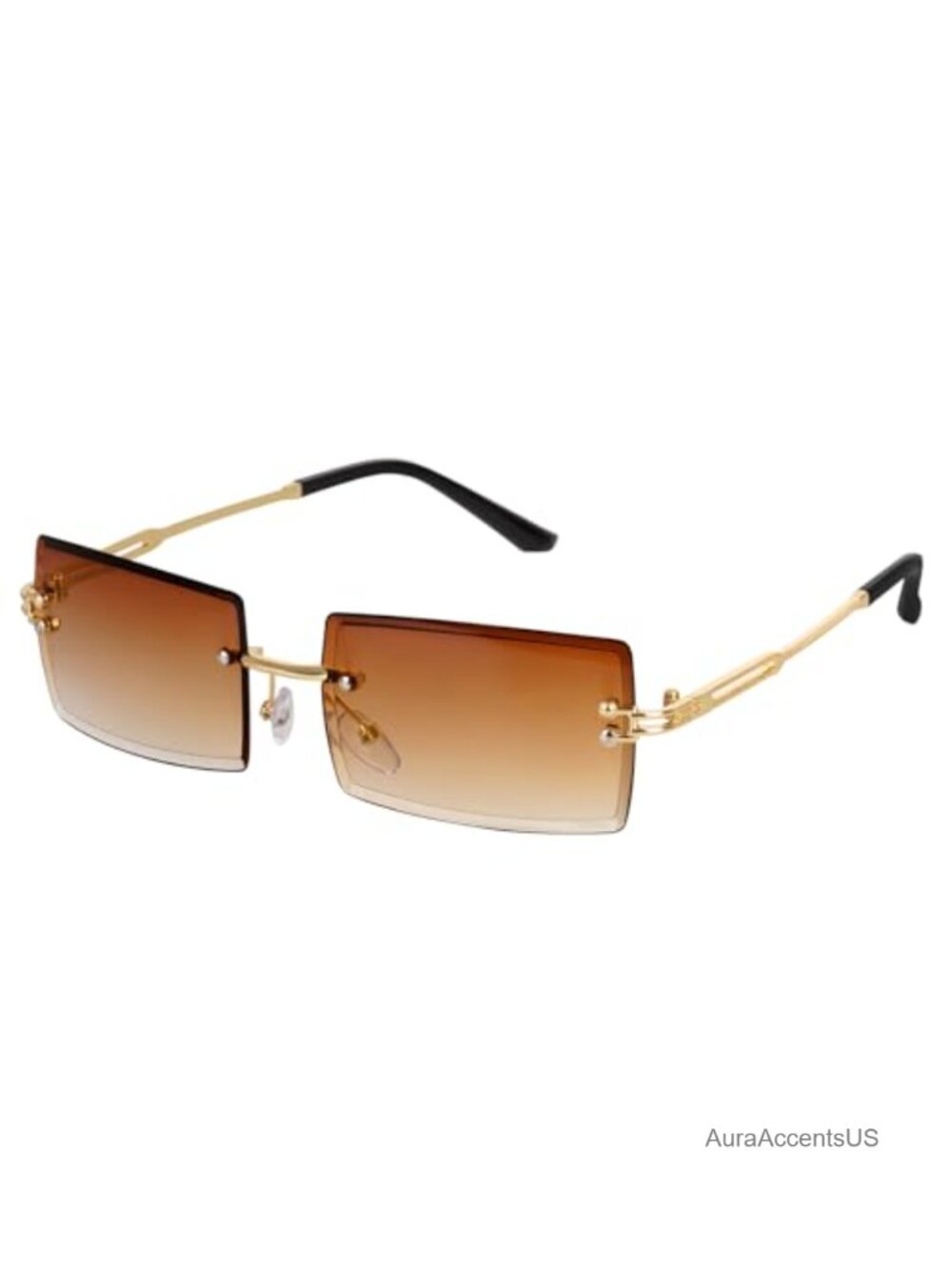 Rimless Rectangle Sunglasses Retro Square Metal Frame UV Protection
